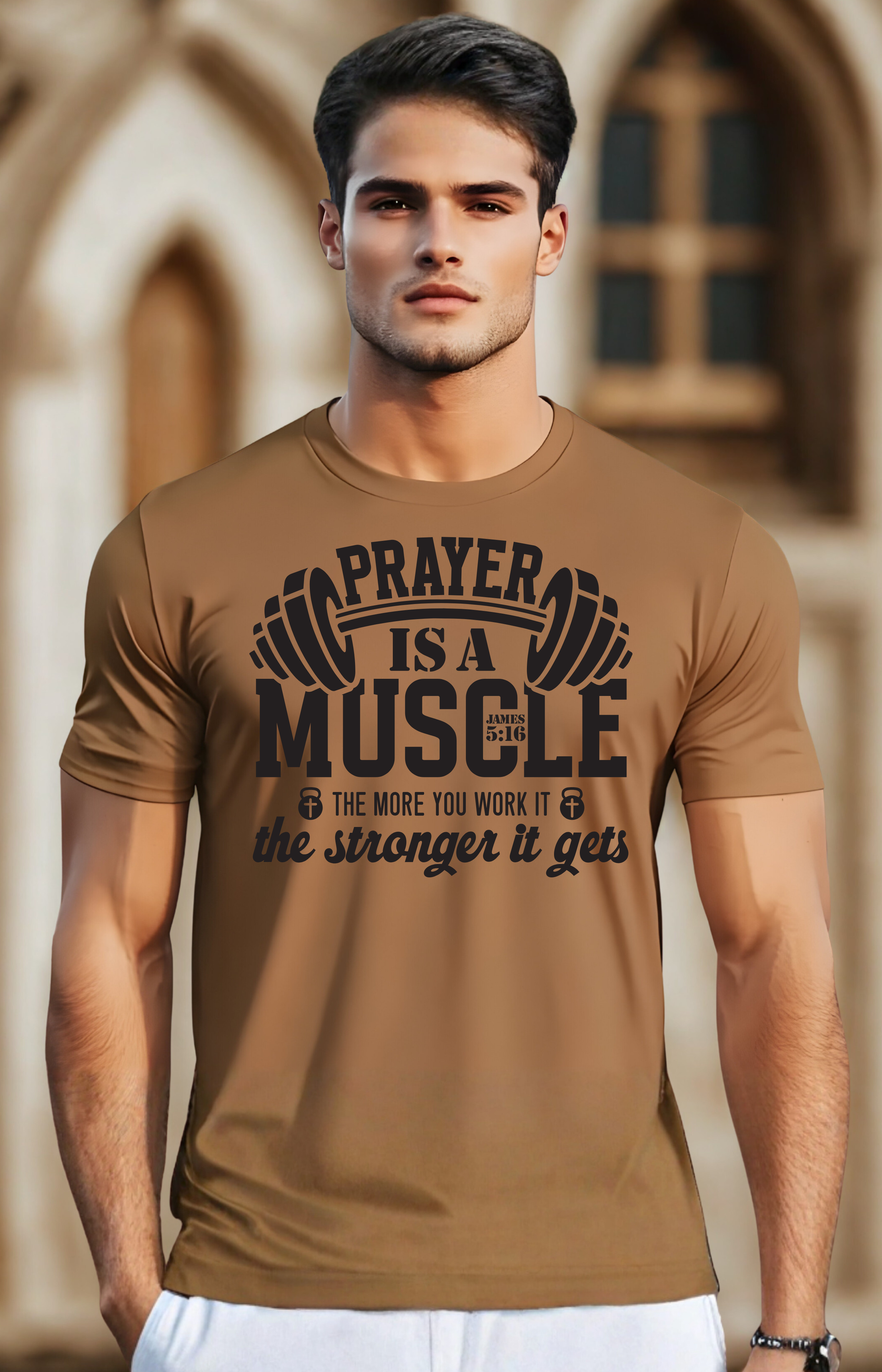 Prayer Is a Muscle Men’s T-Shirt – James 5:16 Faith & Strength Edition