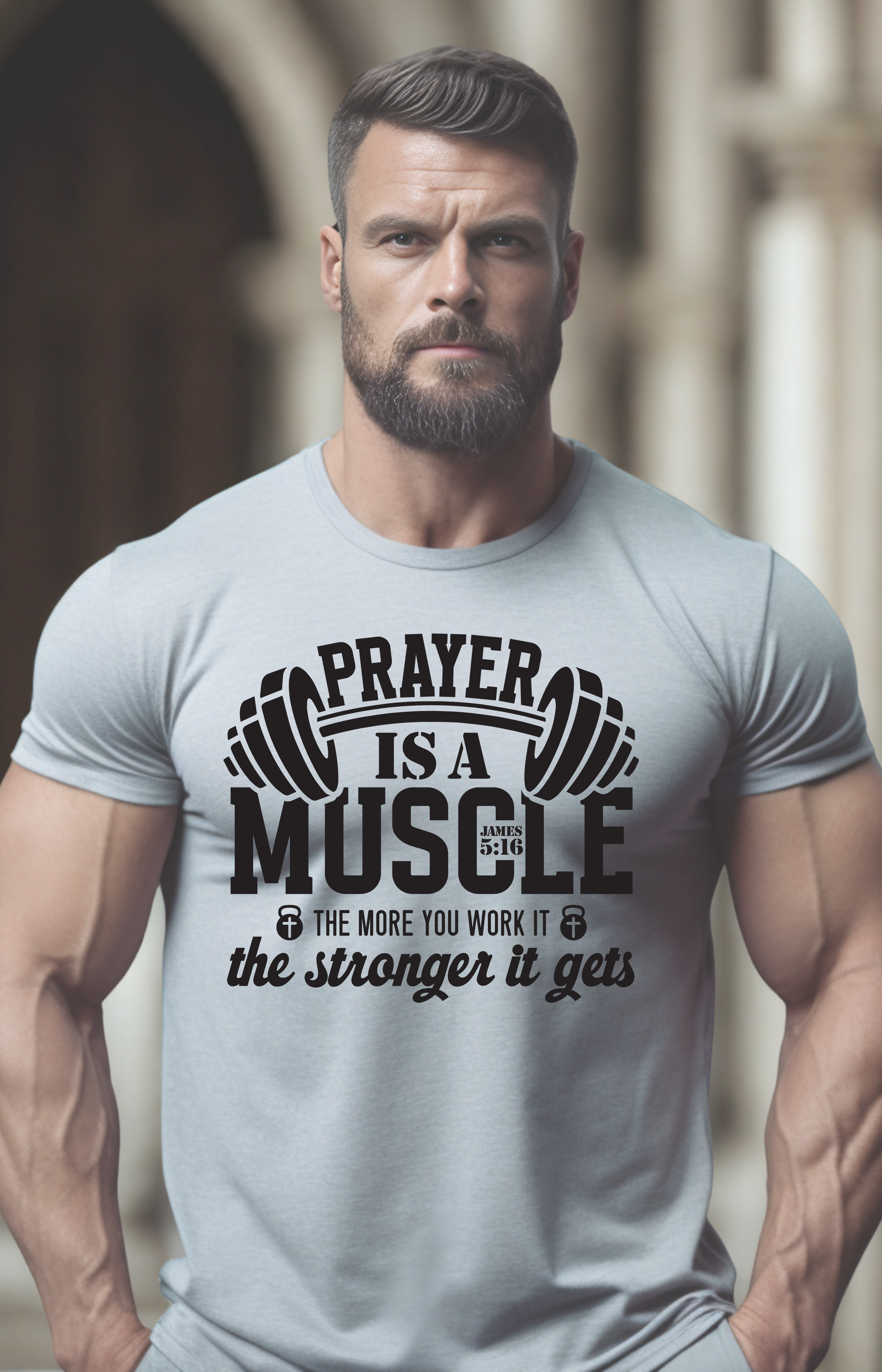 Prayer Is a Muscle Men’s T-Shirt – James 5:16 Faith & Strength Edition