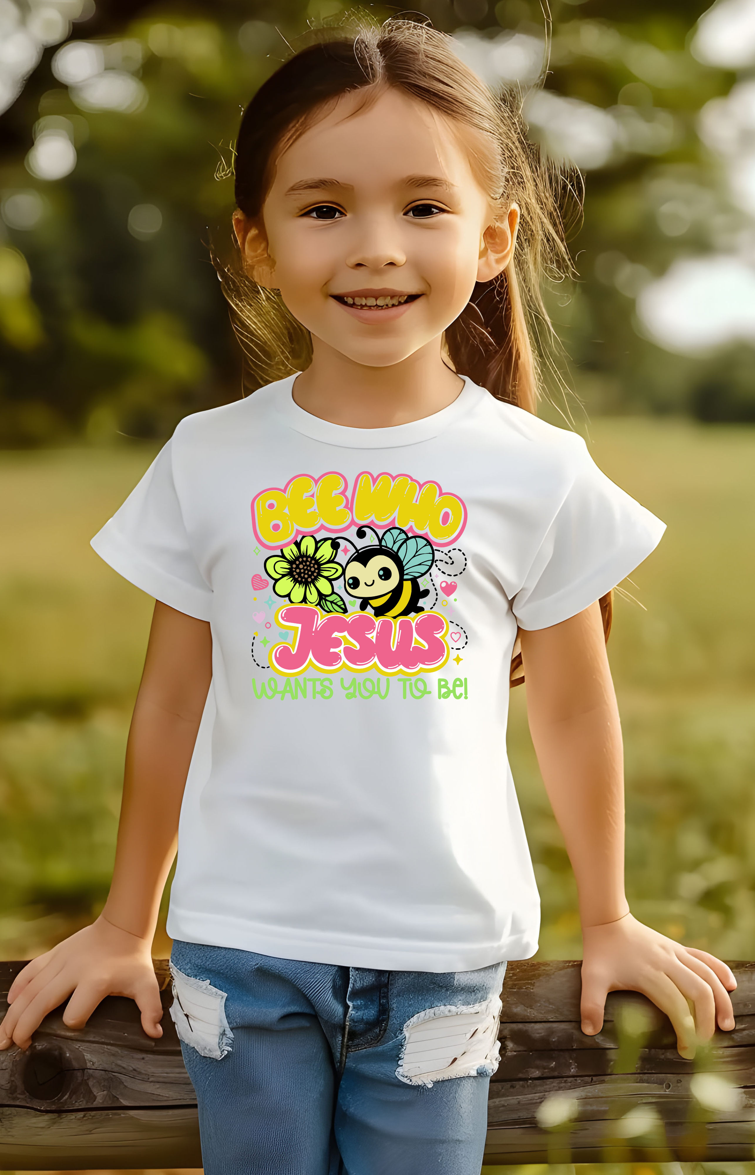 Bee Who Jesus Wants You to Be Kids’ Tee – Faith & Joy Edition