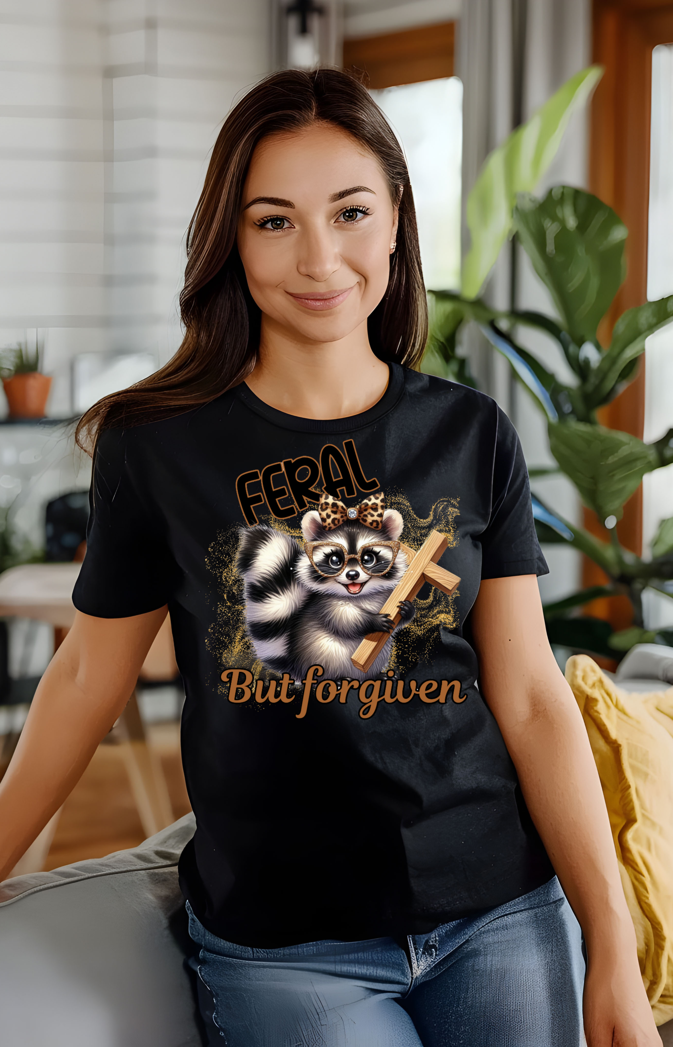 Feral But Forgiven – Christian Raccoon Tee