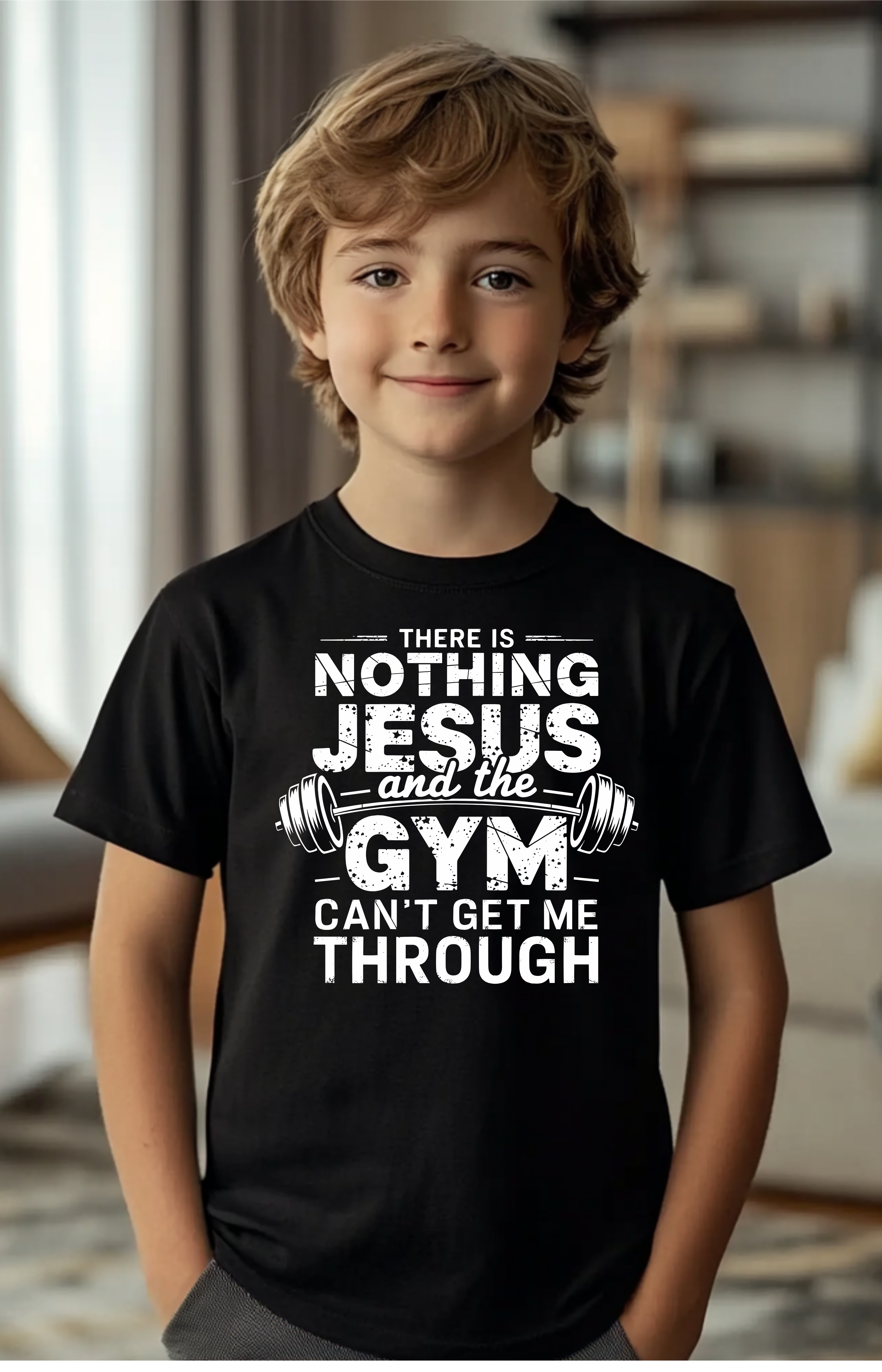 Jesus & The Gym Kids’ Tee – Faith, Strength & Grind