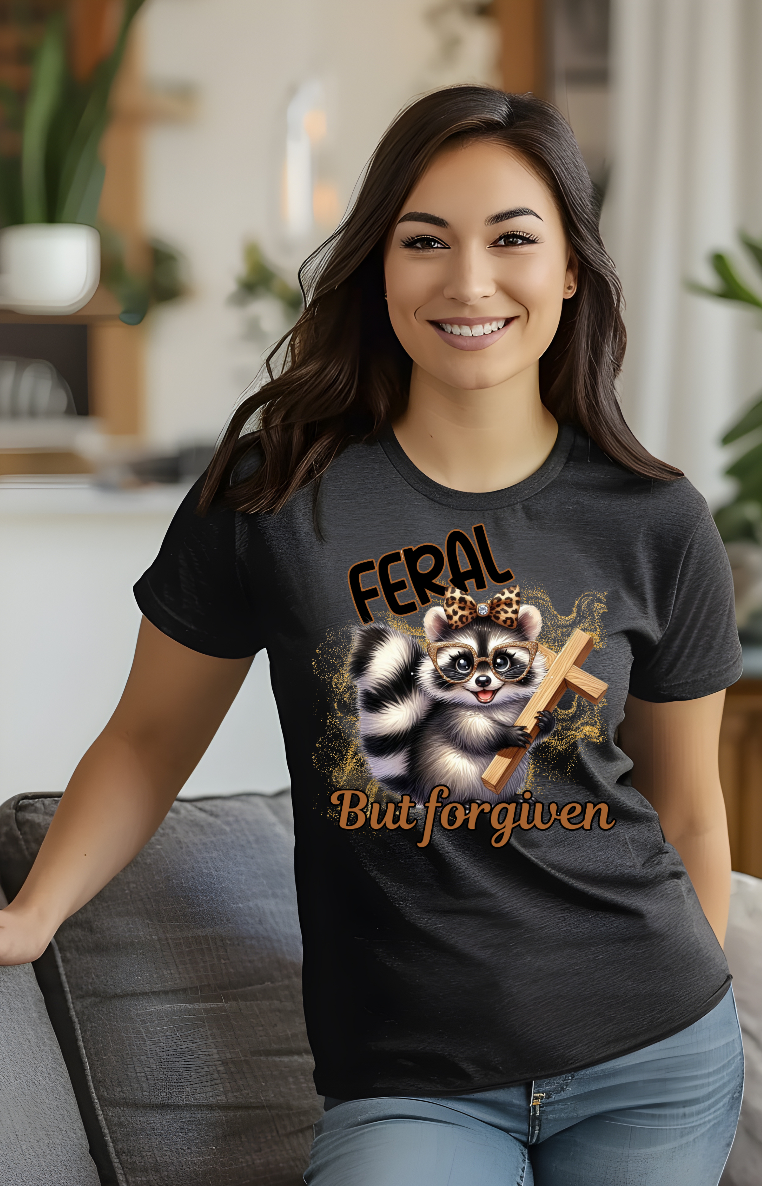 Feral But Forgiven – Christian Raccoon Tee