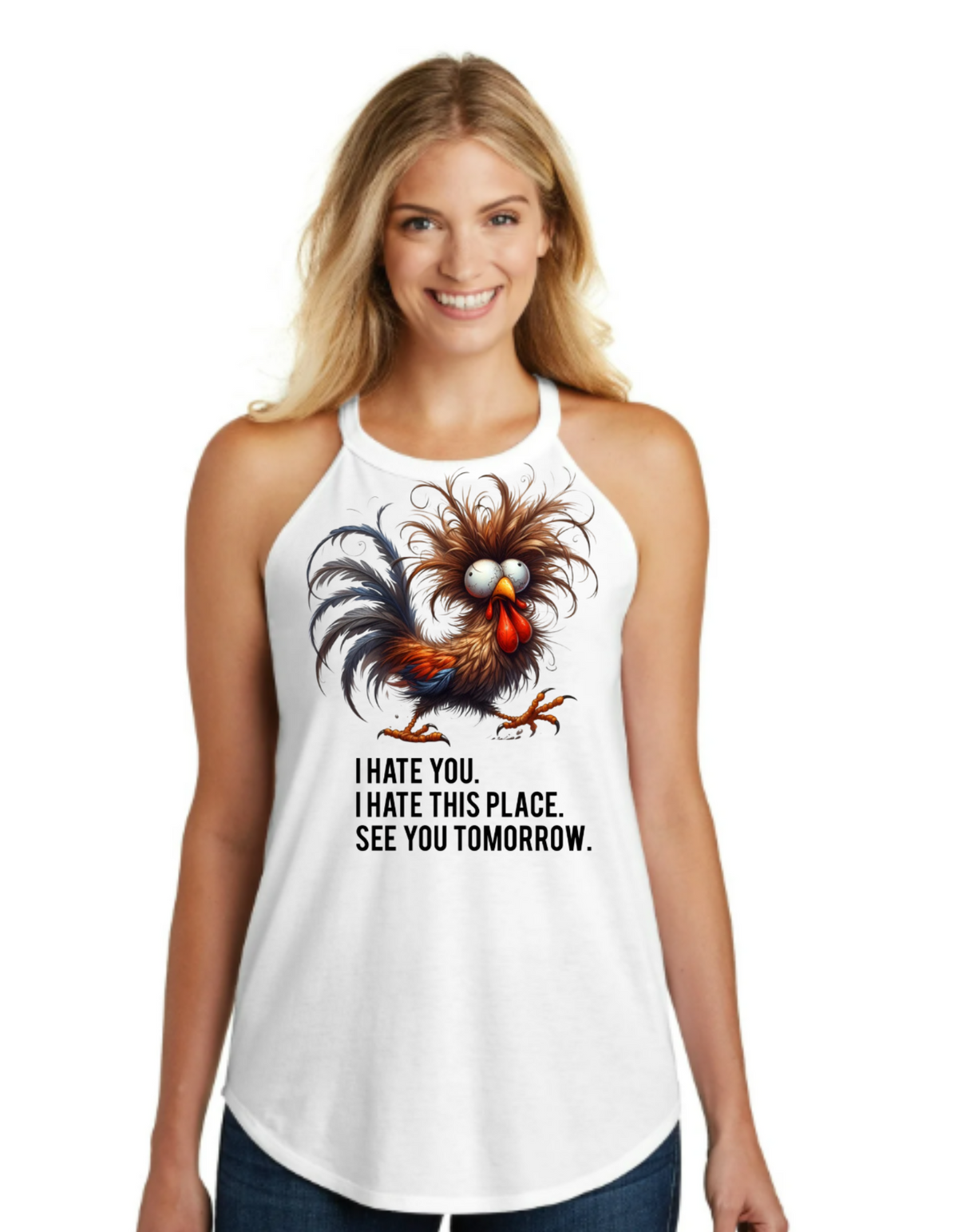 "I Hate You, I Hate This Place, See You Tomorrow" – Funny Gym Tri Rocker Tank