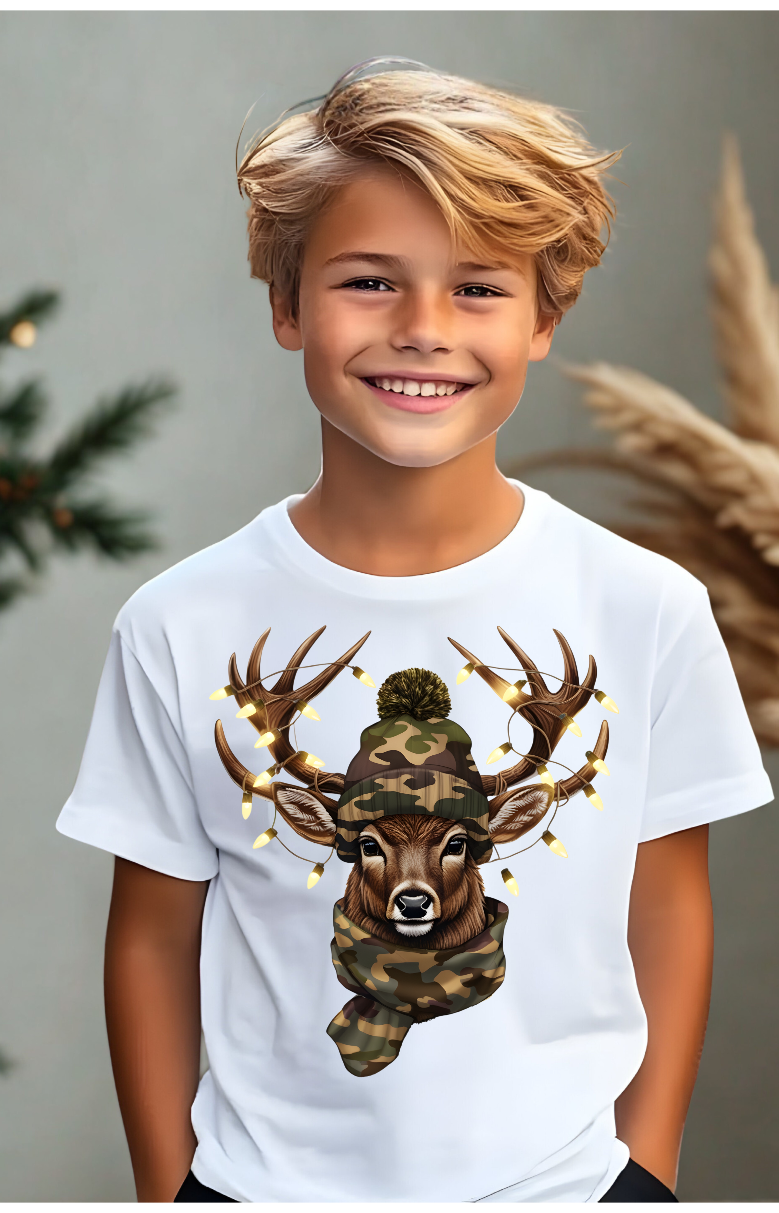 Camo Lights Deer T-Shirt – Stand Strong, Shine Bright