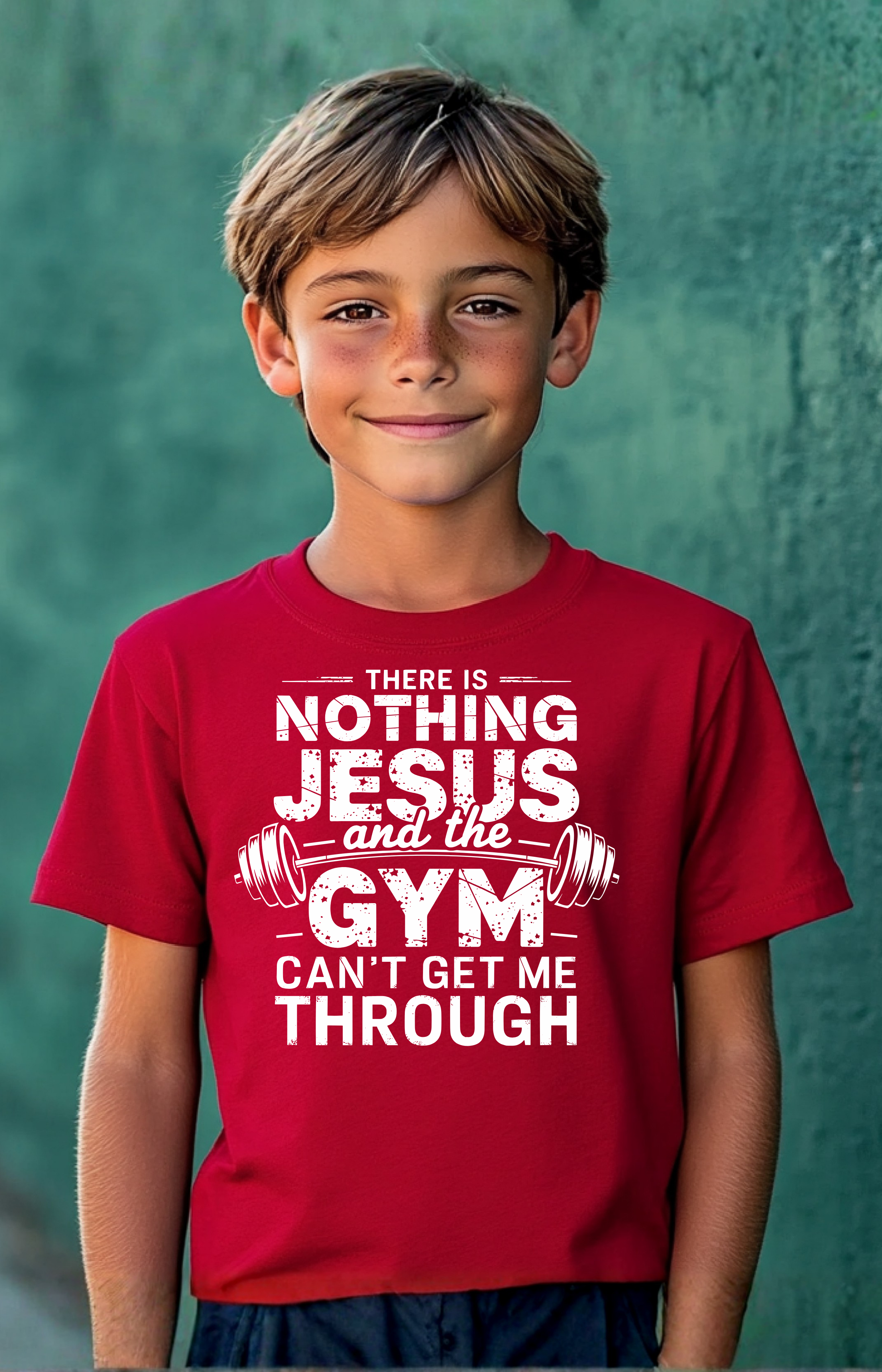 Jesus & The Gym Kids’ Tee – Faith, Strength & Grind