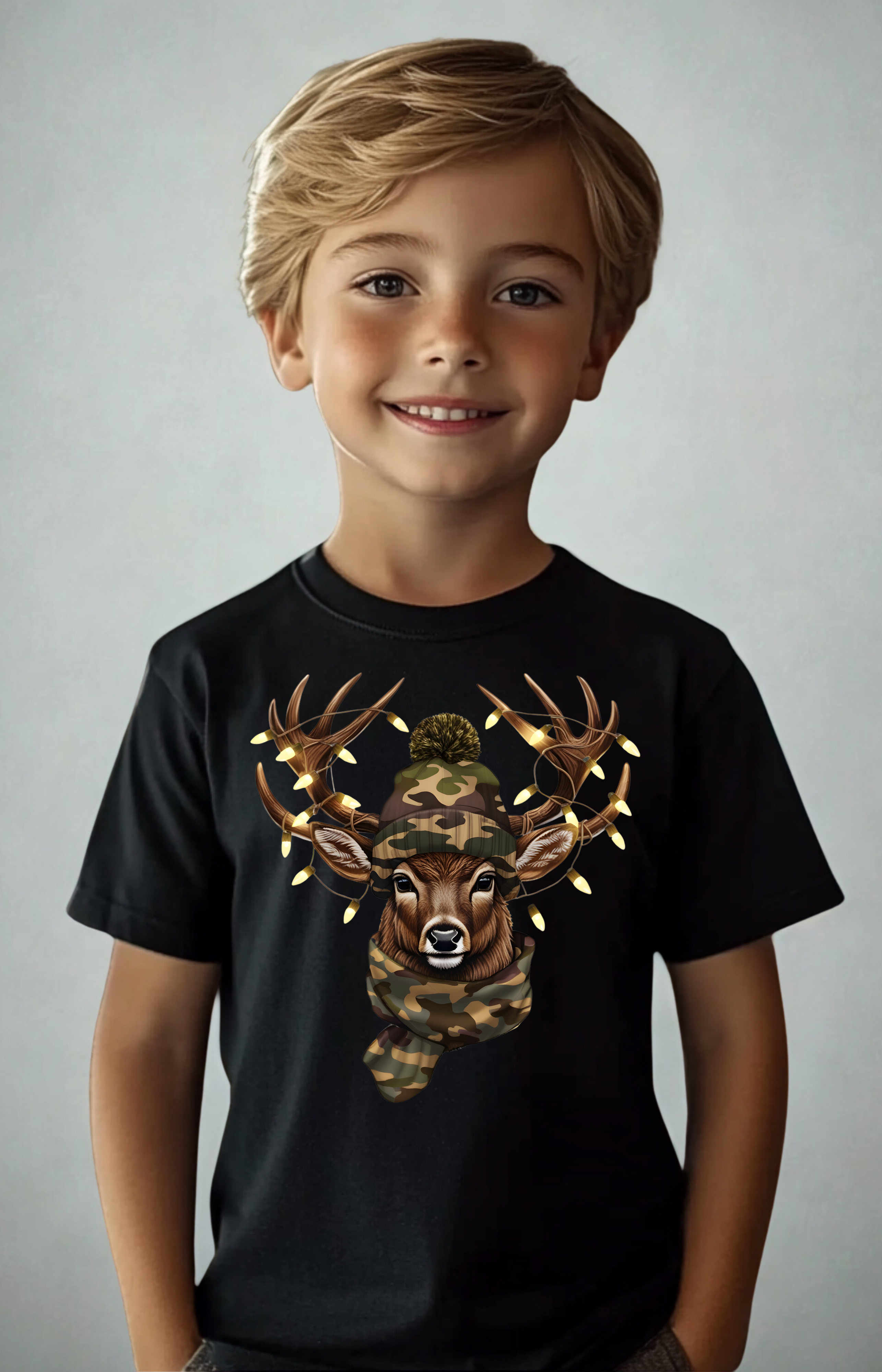 Camo Lights Deer T-Shirt – Stand Strong, Shine Bright