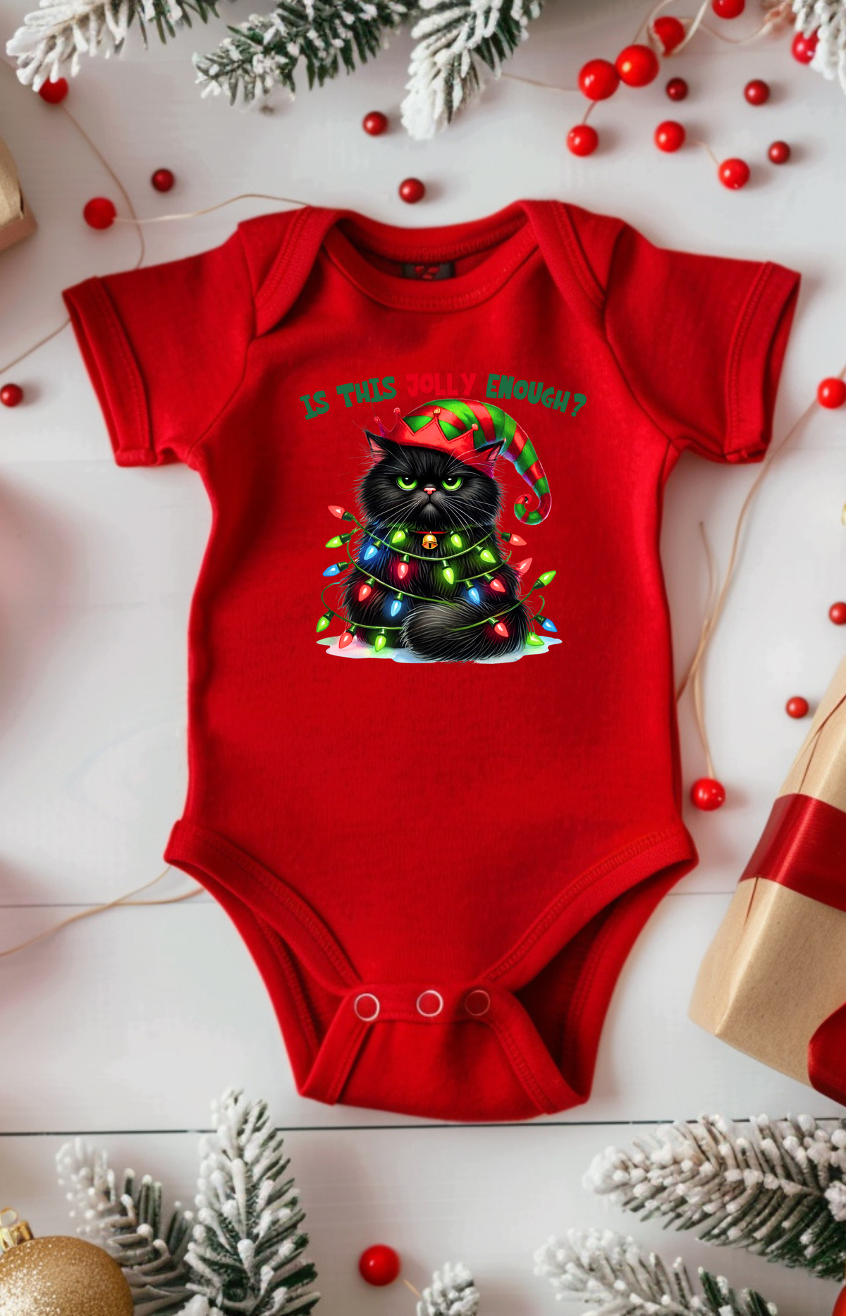 Is This Jolly Enough? – Holiday Cat Baby Onesie