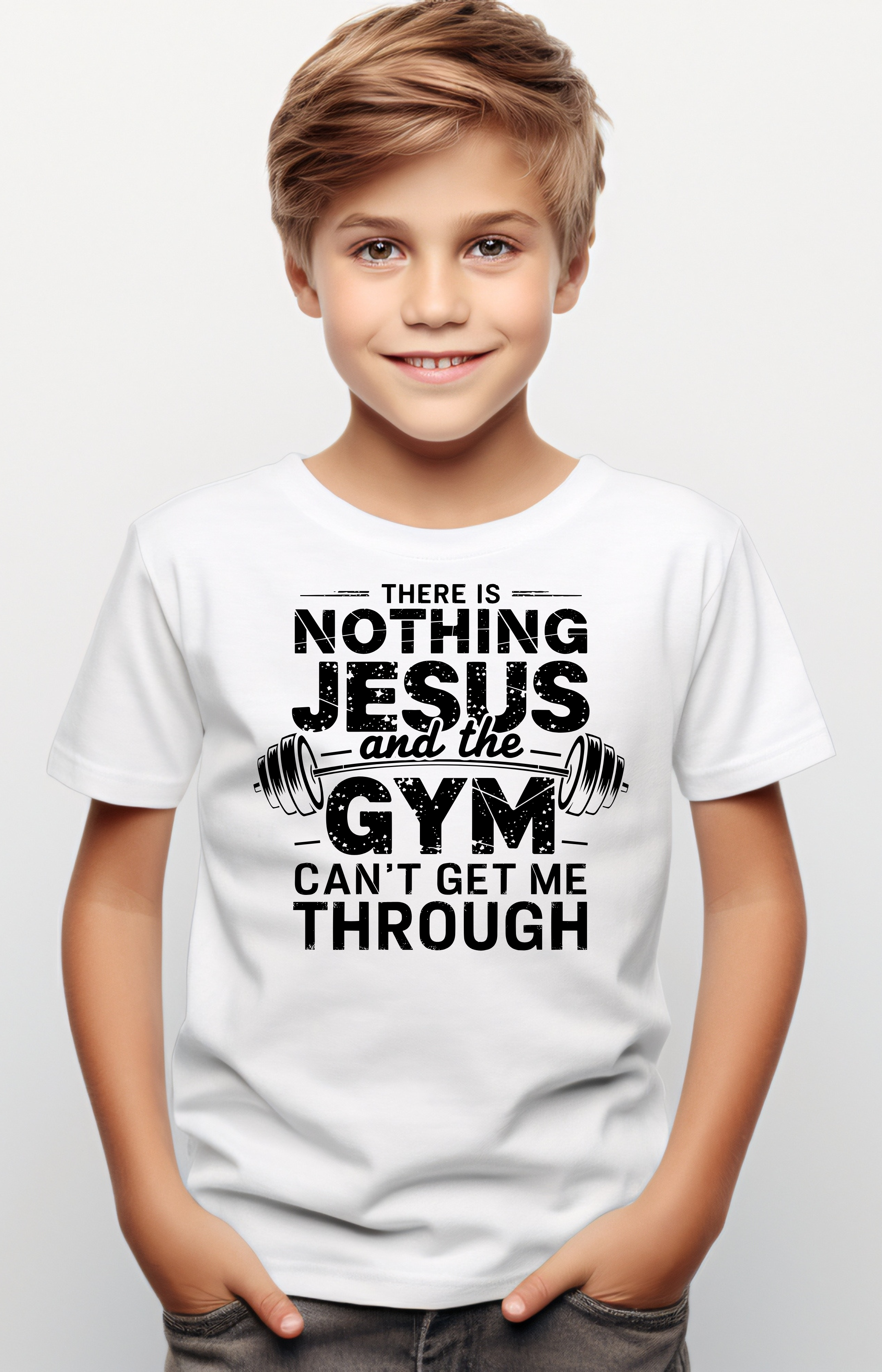 Jesus & The Gym Kids’ Tee – Faith, Strength & Grind