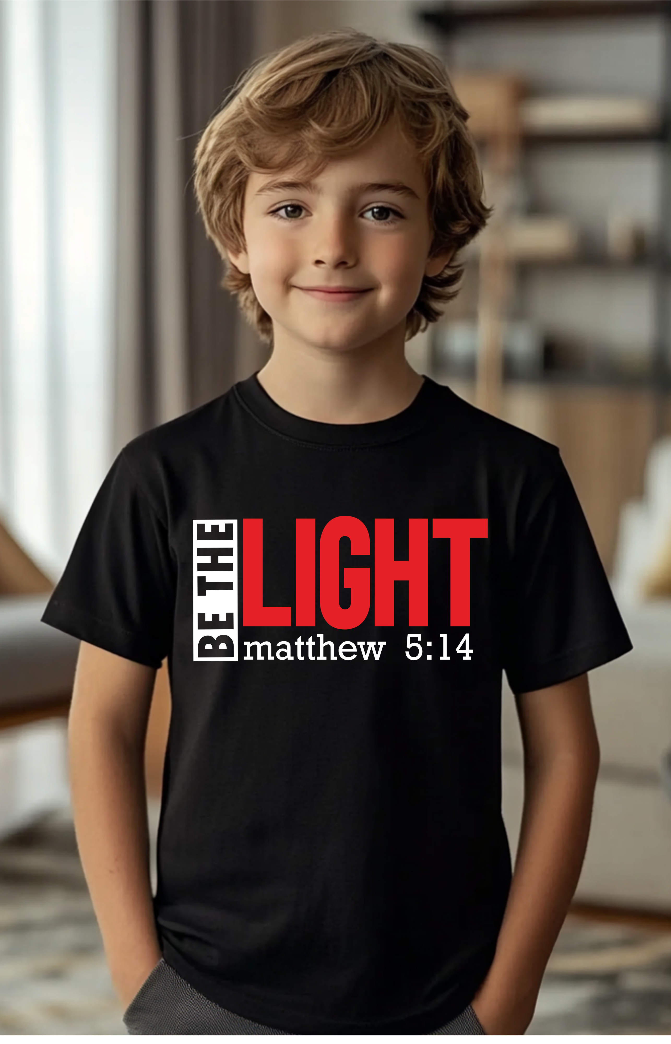 Be The Light Kids’ Tee – Matthew 5:14 Faith Shirt
