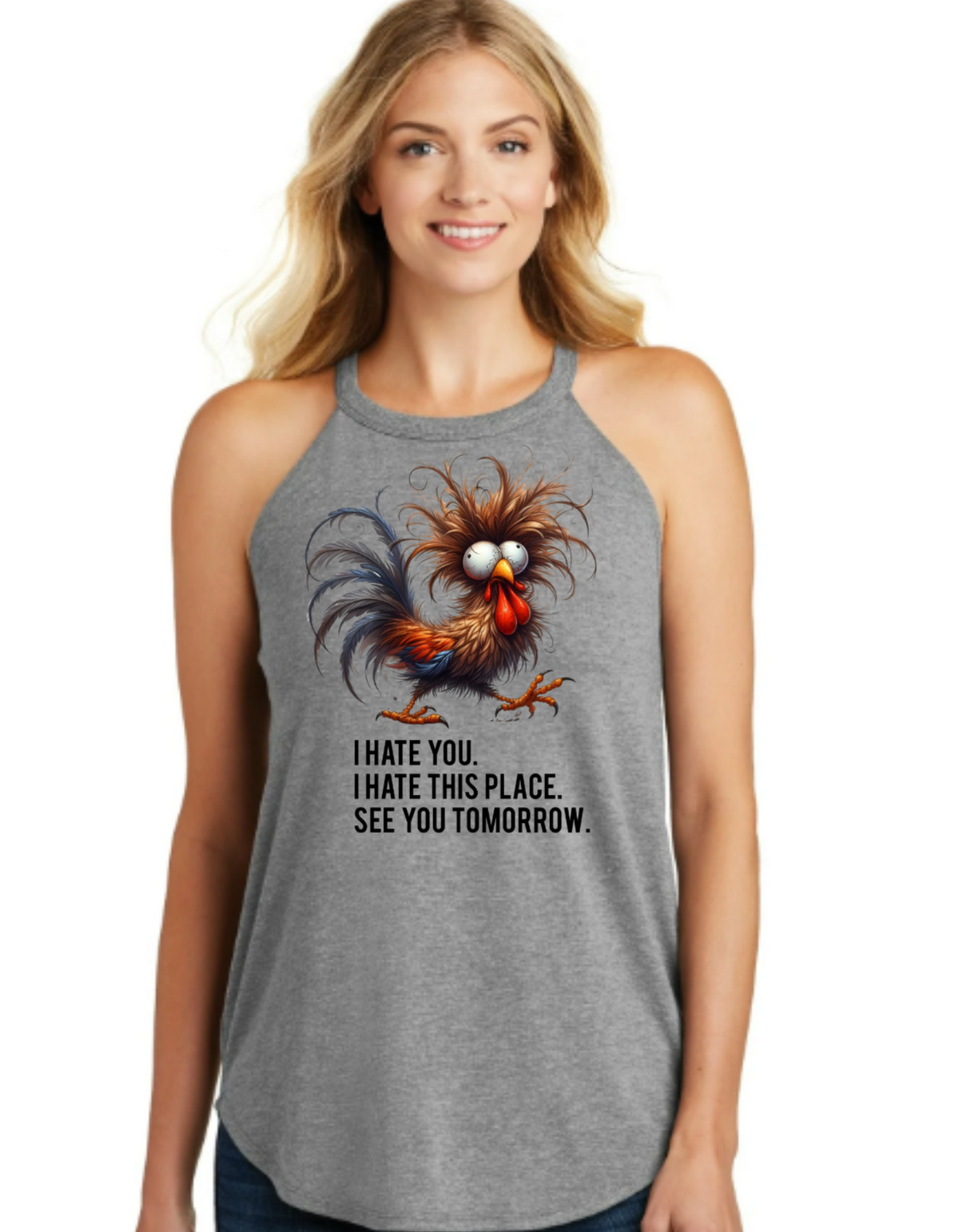 "I Hate You, I Hate This Place, See You Tomorrow" – Funny Gym Tri Rocker Tank