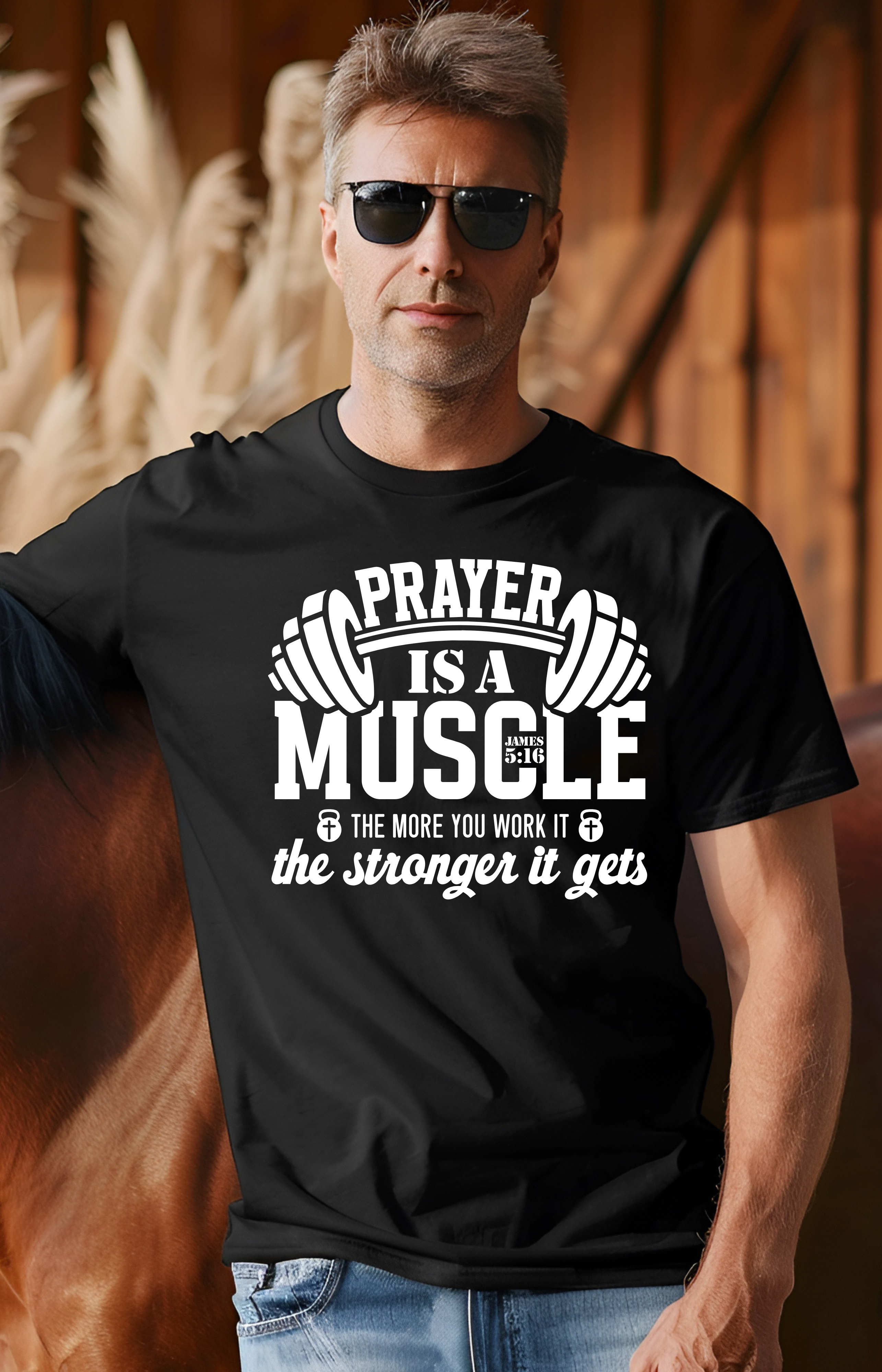 Prayer Is a Muscle Men’s T-Shirt – James 5:16 Faith & Strength Edition